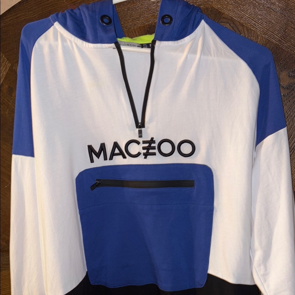 Blue and White Zip Up Sweat Shirt